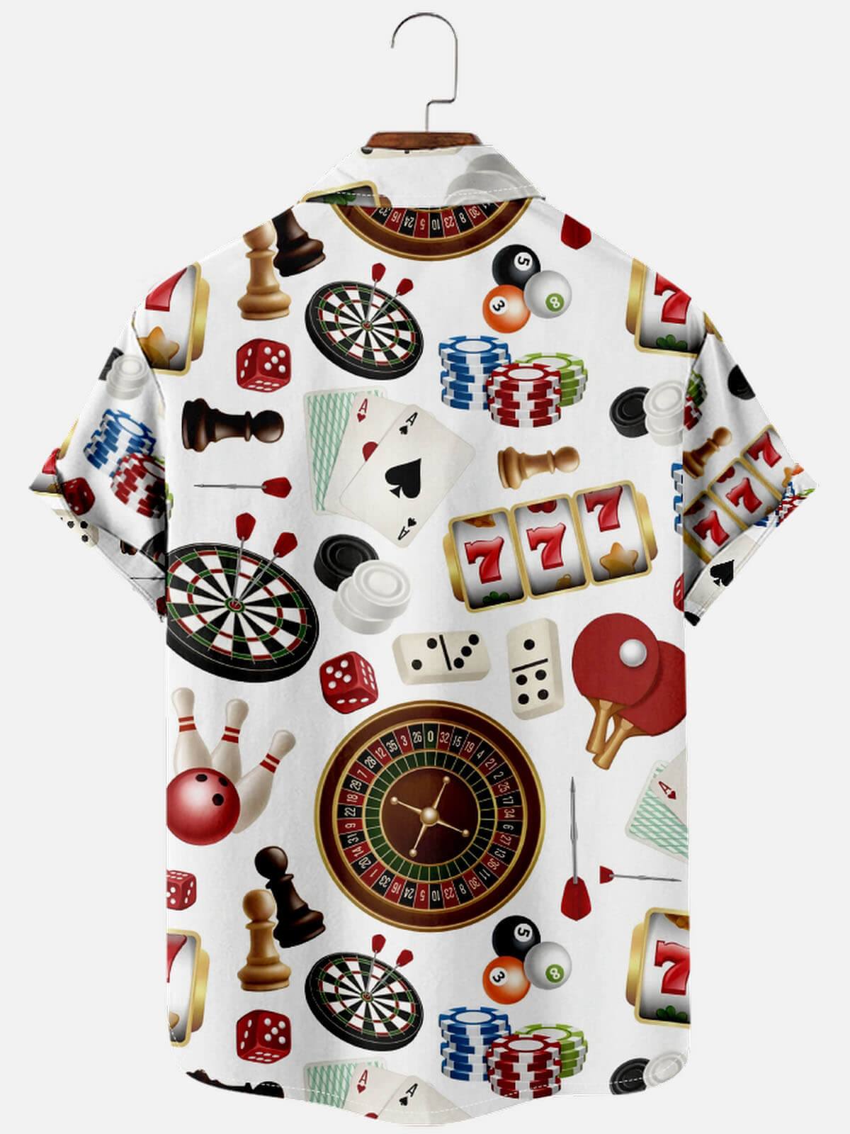 Tall Men’s Playing Cards Spread Collar Short Sleeve Shirt Gambler's Party Dice Game Eleven Oasis