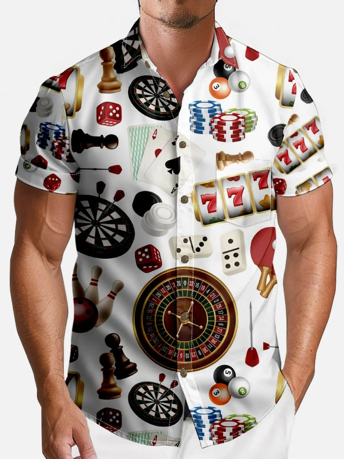 Tall Men's Casino Games All-Over Print Short Sleeve Shirt Eleven Oasis