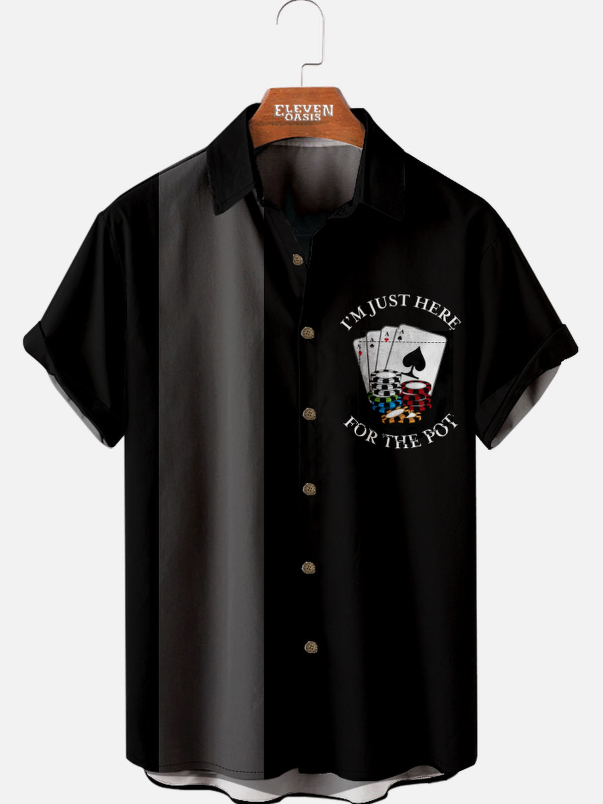 Men’s Playing Cards Spread Collar Short Sleeve Shirt Best Gambler I‘m Just Here For The Pot ElevenOasis