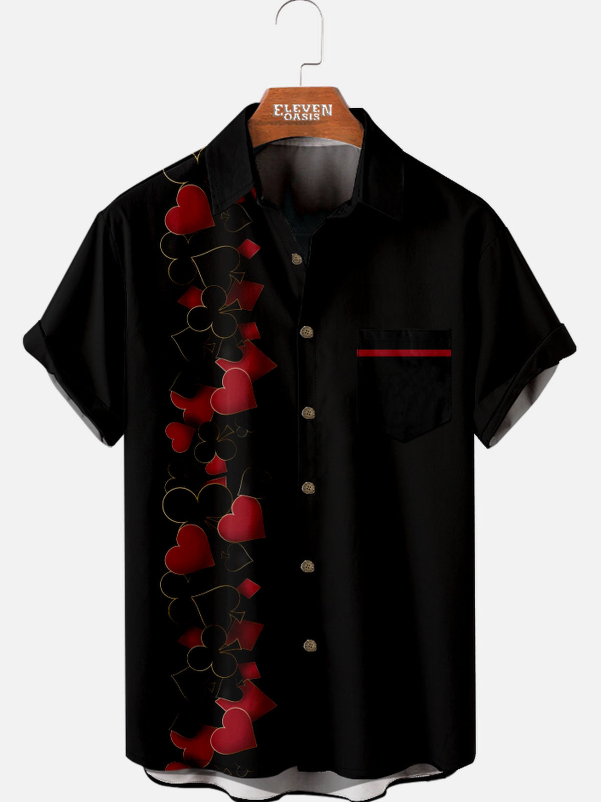 Men’s Playing Cards Spread Collar Short Sleeve Shirt Gradient Colors Card Suits ElevenOasis