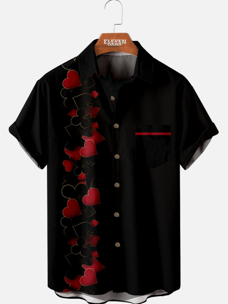 Tall Men’s Playing Cards Spread Collar Short Sleeve Shirt Gradient Colors Card Suits Eleven Oasis