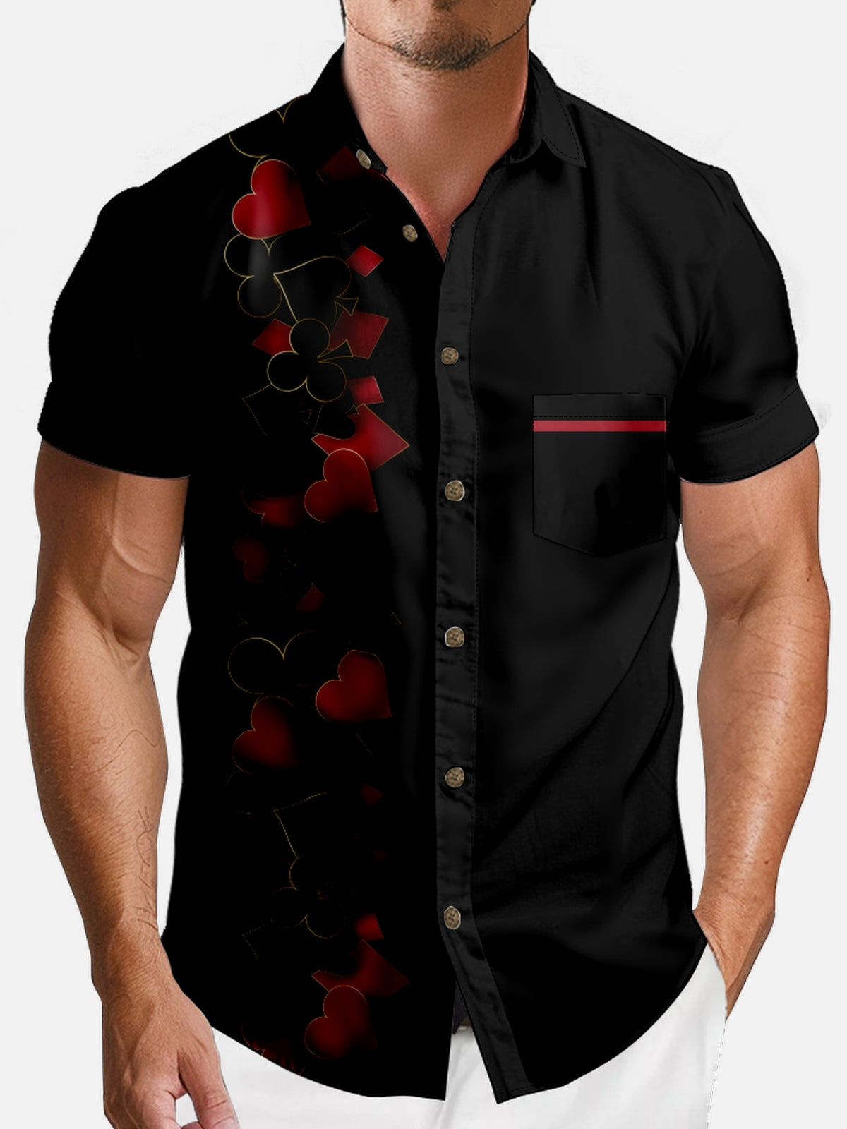 Men’s Playing Cards Spread Collar Short Sleeve Shirt Gradient Colors Card Suits ElevenOasis