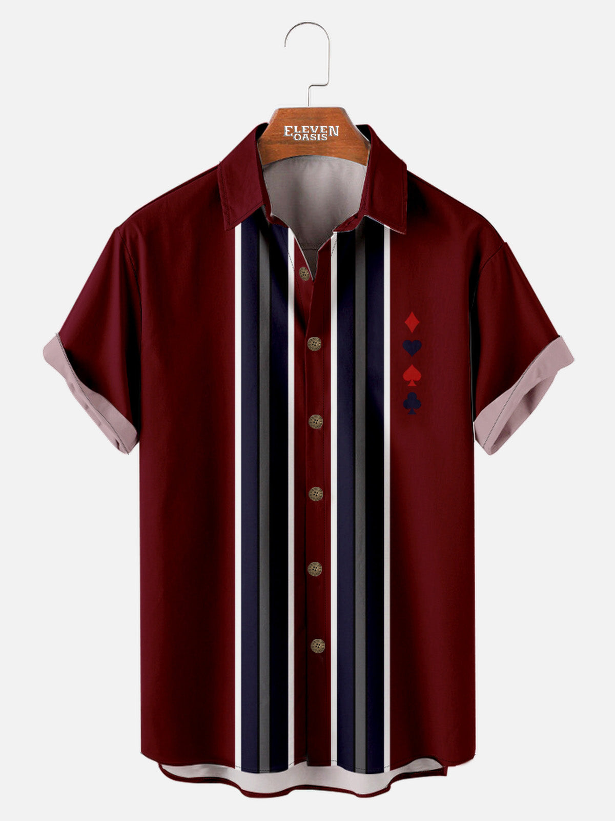 Men's Playing Cards Spread Collar Short Sleeve Shirt Card Suits Red Joker Club ElevenOasis