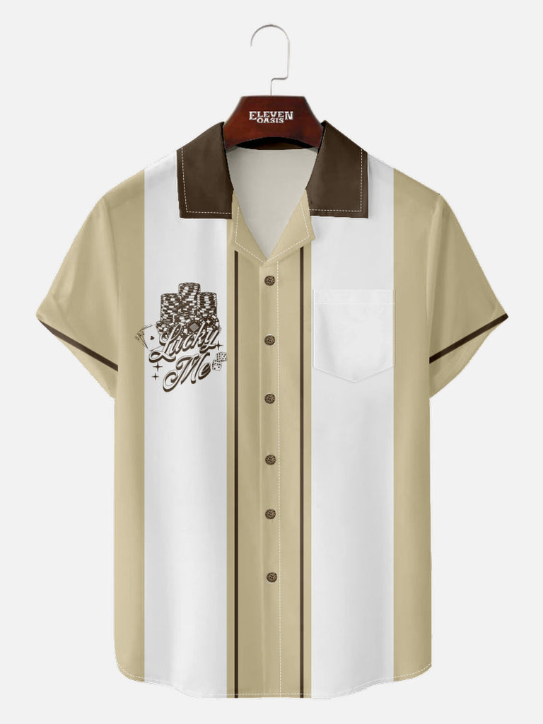 Men’s Playing Cards Camp Collar Short Sleeve Shirt Lucky Me Jackpot Eleven Oasis