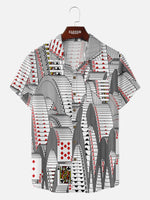 Men's Playing Cards Camp Collar Short Sleeve Shirt Rolling Poker Eleven Oasis