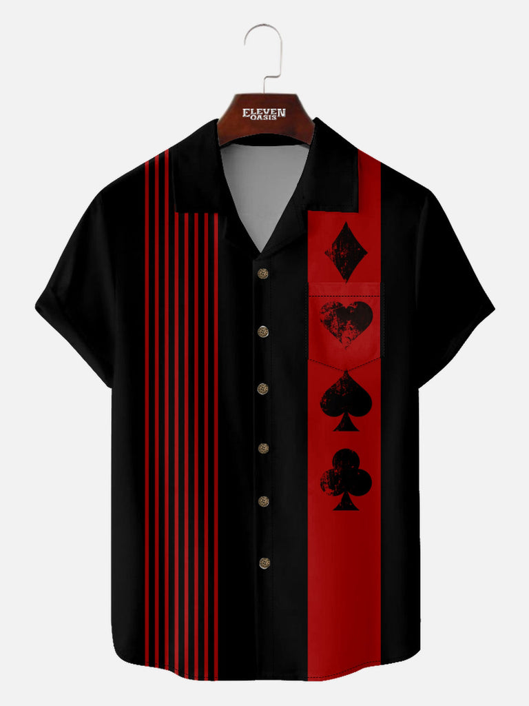 Men’s Playing Cards Camp Collar Short Sleeve Shirt Ante Up Vintage Eleven Oasis