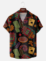 Men's Playing Cards Camp Collar Short Sleeve Shirt Bonus Round Poker Eleven Oasis