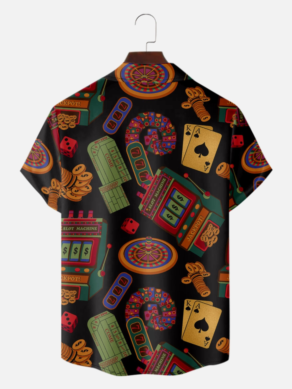 Men’s Playing Cards Camp Collar Short Sleeve Shirt Bonus Round Poker Eleven Oasis