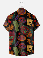 Men's Playing Cards Camp Collar Short Sleeve Shirt Bonus Round Poker Eleven Oasis