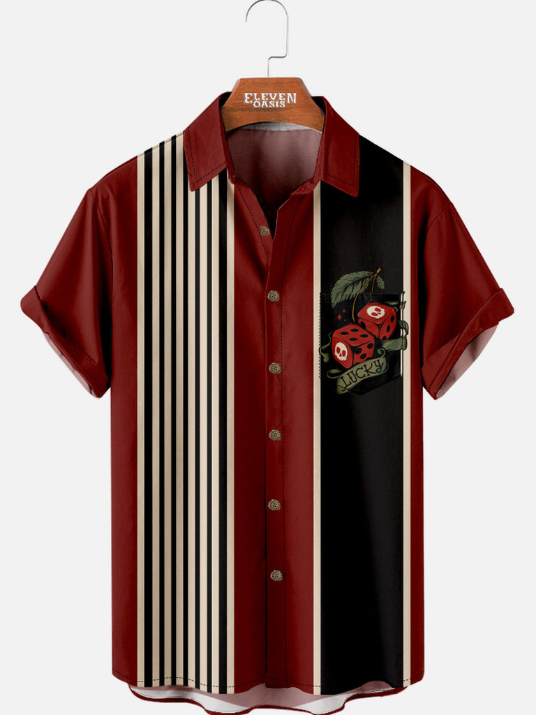 Tall Men’s Playing Cards Spread Collar Short Sleeve Shirt Lucky Pit Eleven Oasis
