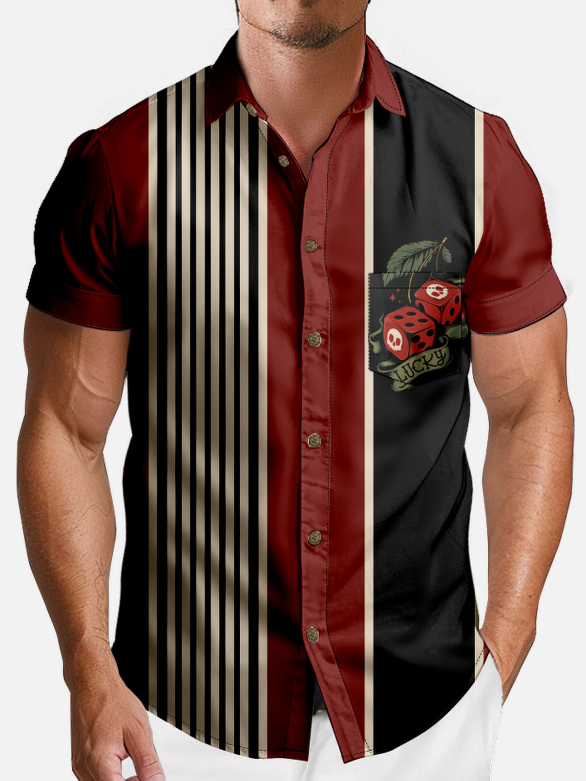 Men’s Playing Cards Spread Collar Short Sleeve Shirt Lucky Pit ElevenOasis