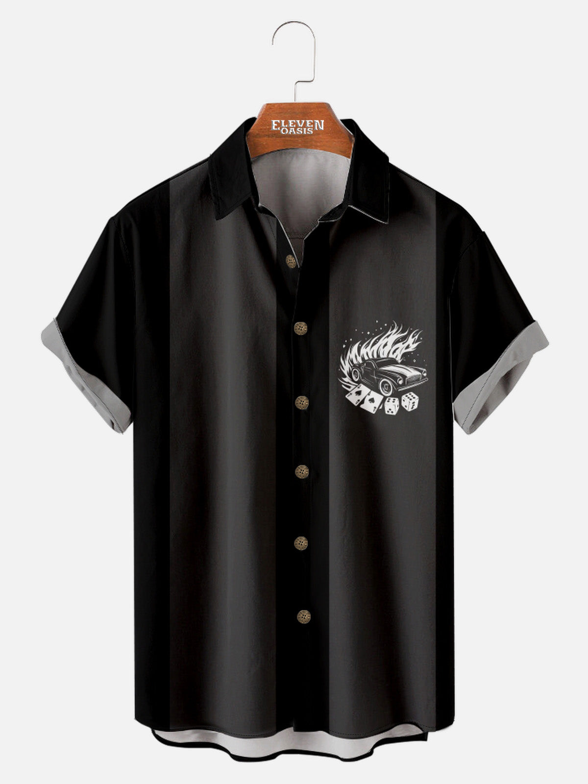 Tall Men’s HotRod&Automotive Spread Collar Short Sleeve Shirt Torched Muscle Dice Drag Eleven Oasis