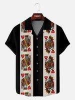 Men's Playing Cards Camp Collar Short Sleeve Shirt Card Skull Faces Eleven Oasis
