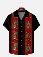 Men's Playing Cards Camp Collar Short Sleeve Shirt Card Skull Faces Eleven Oasis