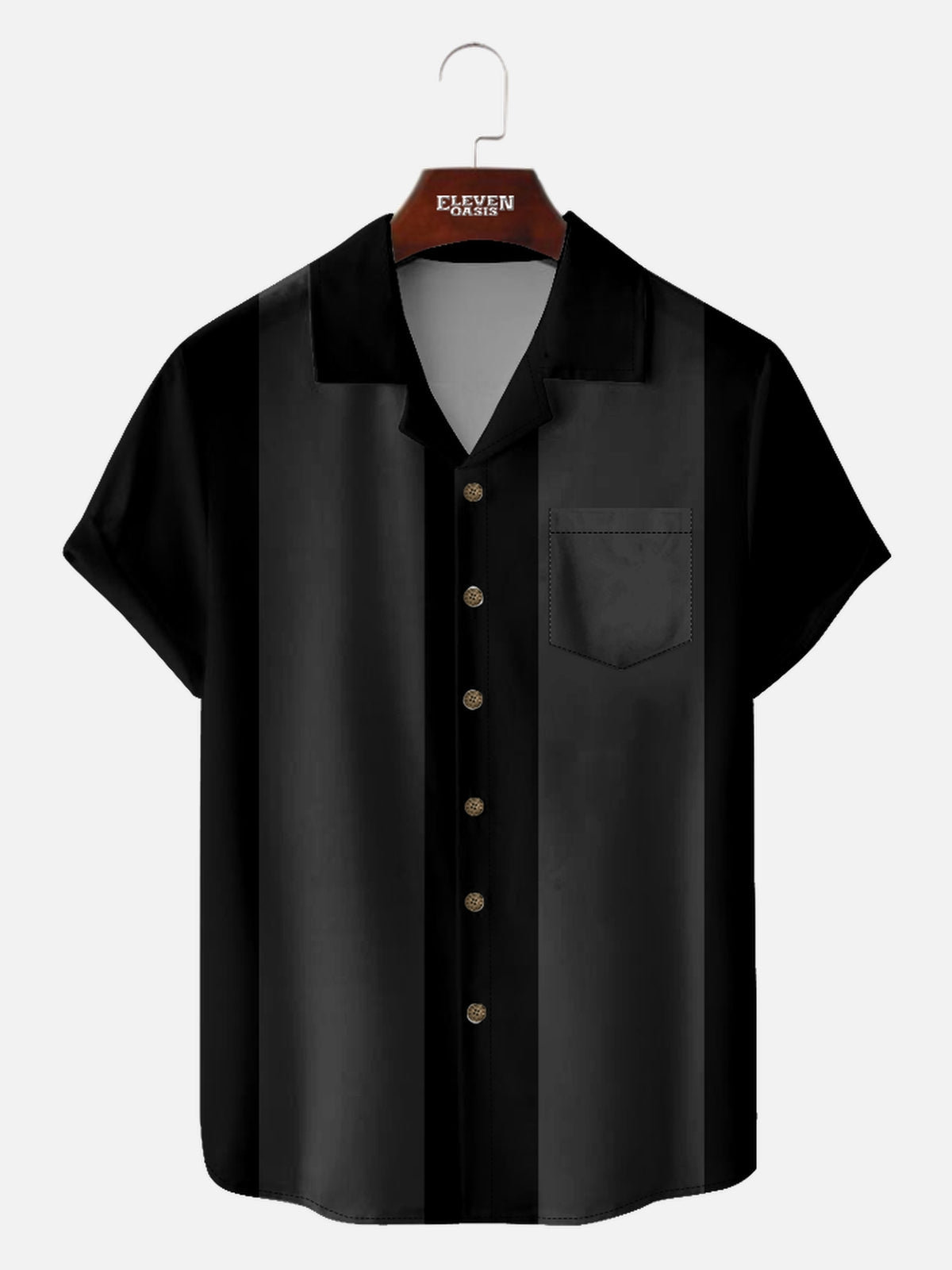 Men's Solid Color Camp Collar Short Sleeve Shirt Retro Contrast Bowling Shirts Eleven Oasis