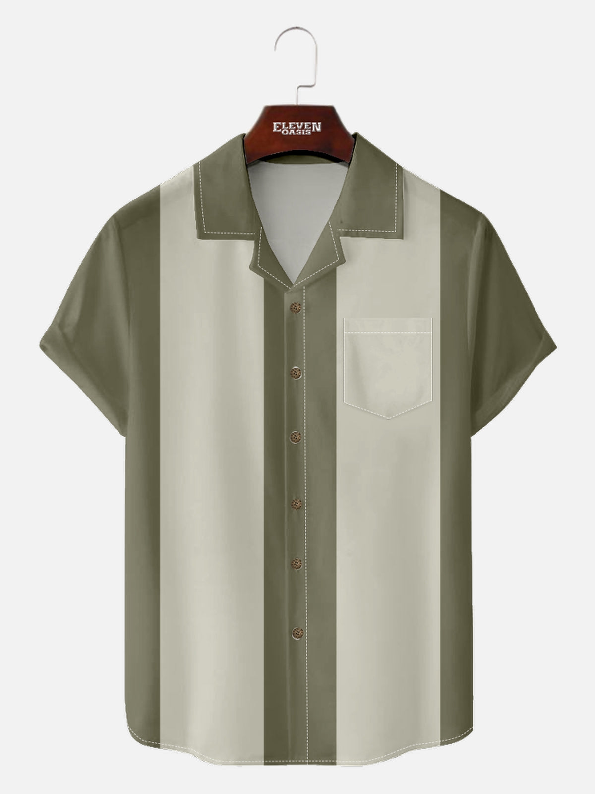 Men's Solid Color Camp Collar Short Sleeve Shirt Retro Contrast Bowling Shirts Eleven Oasis