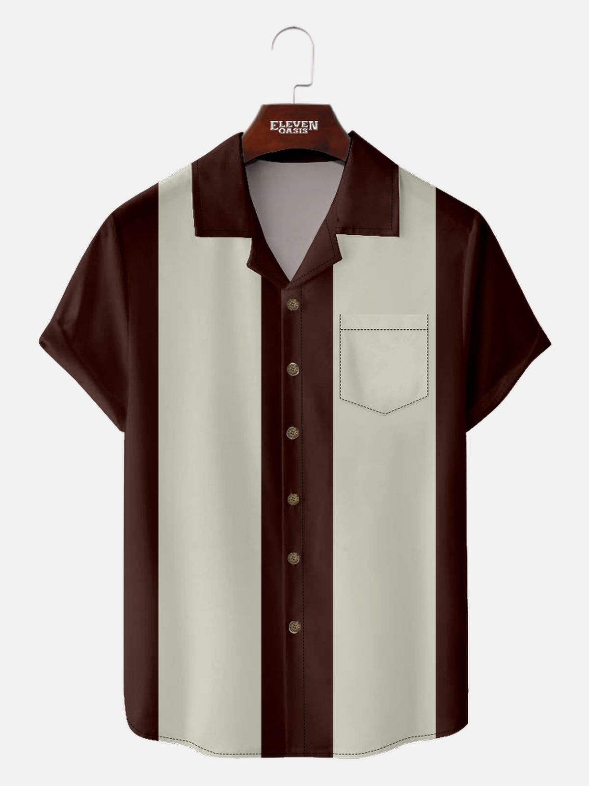 Men's Solid Color Camp Collar Short Sleeve Shirt Retro Contrast Bowling Shirts Eleven Oasis