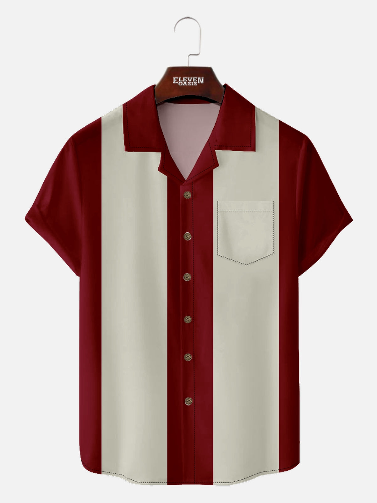 Men's Solid Color Camp Collar Short Sleeve Shirt Retro Contrast Bowling Shirts Eleven Oasis
