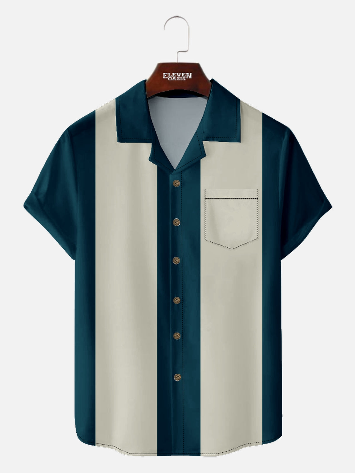 Men's Solid Color Camp Collar Short Sleeve Shirt Retro Contrast Bowling Shirts Eleven Oasis
