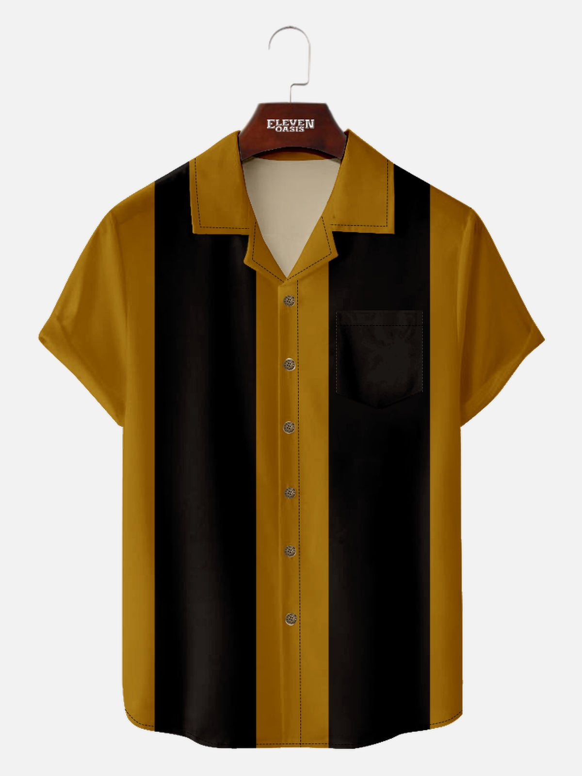 Men's Solid Color Camp Collar Short Sleeve Shirt Retro Contrast Bowling Shirts Eleven Oasis