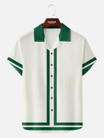 Men's 60s Green-Trim Bowling Style Camp Collar Short Sleeve Shirt Eleven Oasis