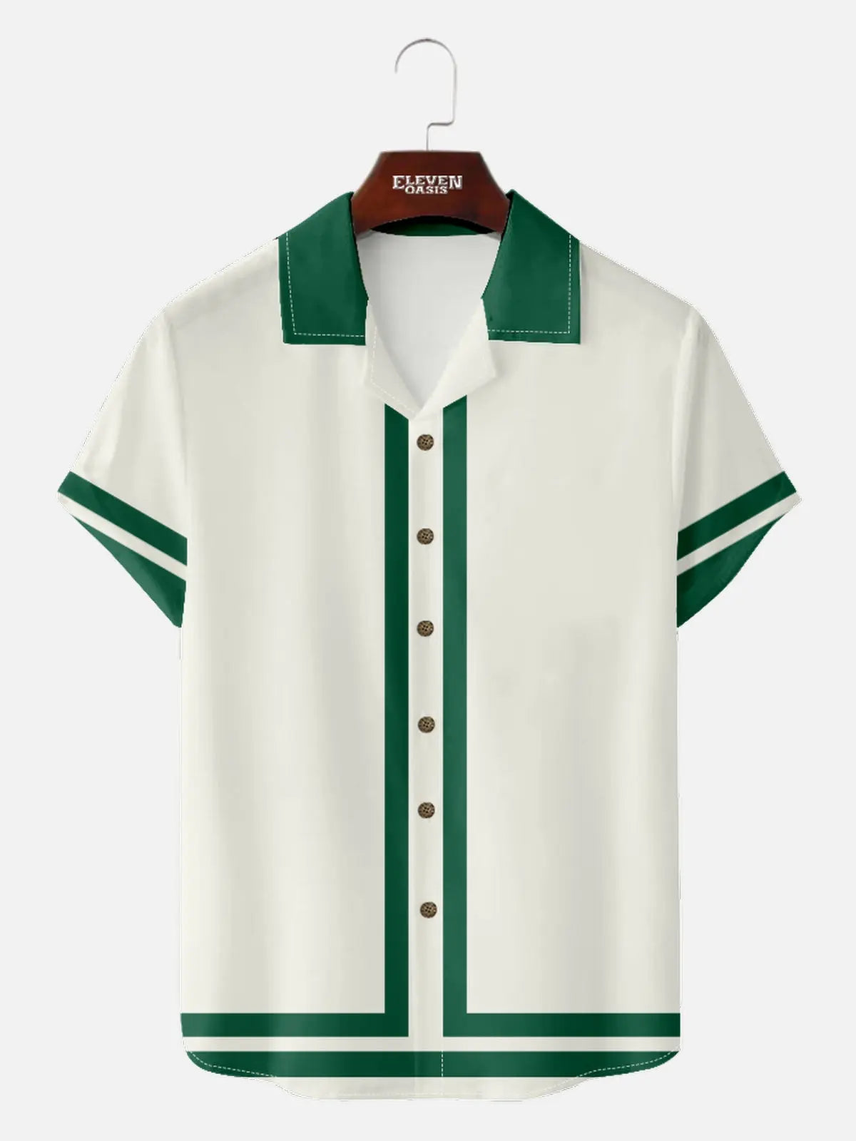 Men's 60s Contrast-Trim Bowling Style Camp Collar Short Sleeve Shirt ElevenOasis