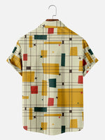 Men's Mid-Century Grid Block Pattern Short Sleeve Shirt ElevenOasis