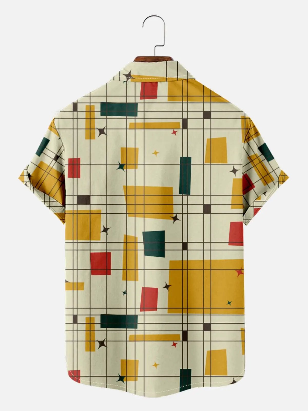 Tall Men's Mid-Century Grid Block Pattern Short Sleeve Shirt ElevenOasis