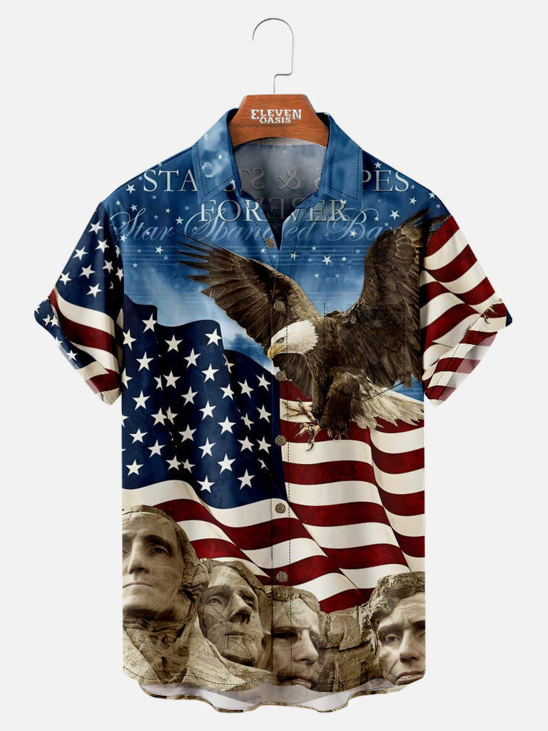Tall Men's American Pride Spread Collar Short Sleeve Shirt National Hero Eleven Oasis