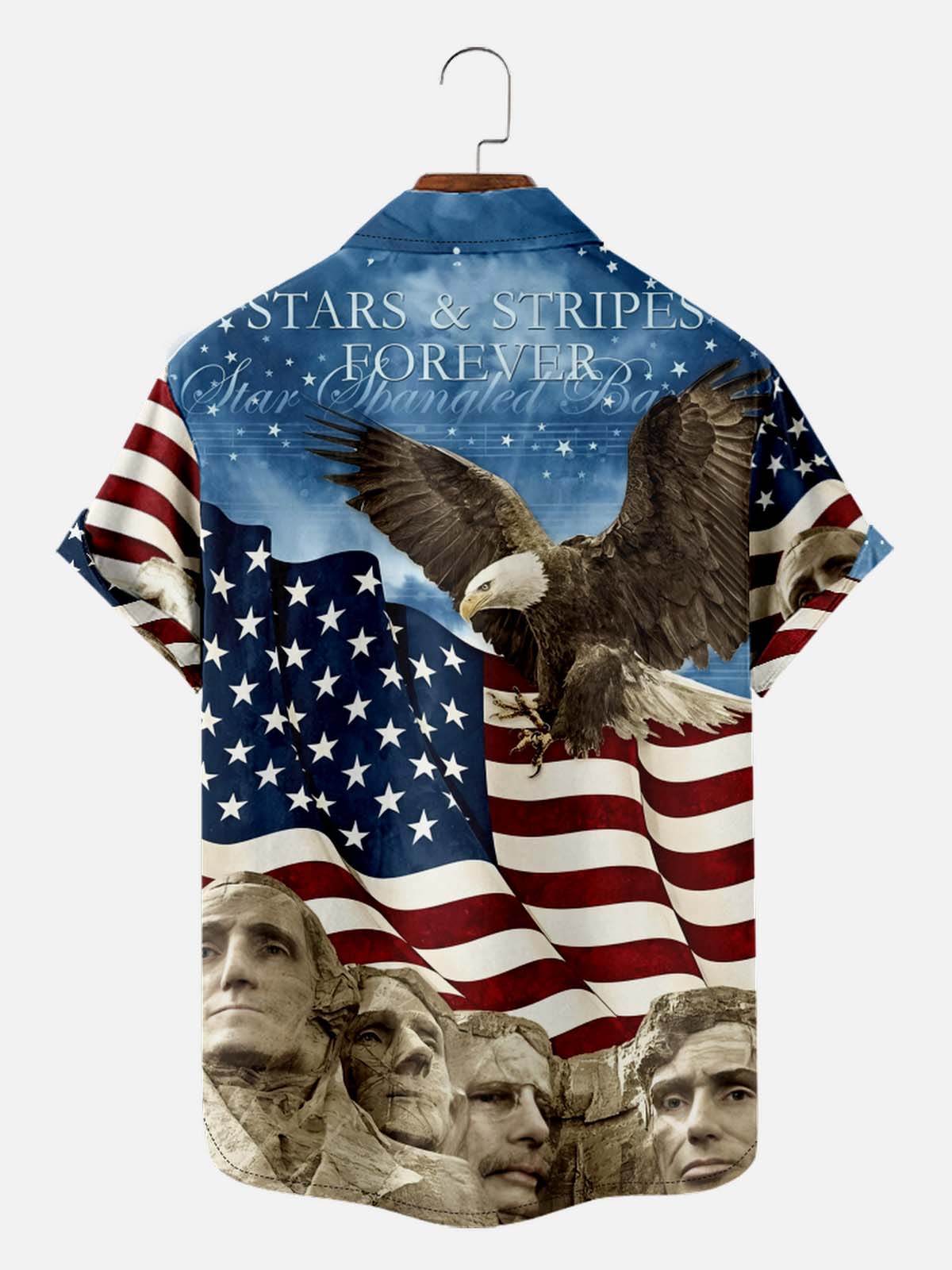 Tall Men's American Pride Spread Collar Short Sleeve Shirt National Hero Eleven Oasis