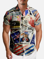 Tall Men's American Stamp Collector Short Sleeve Shirt Eleven Oasis