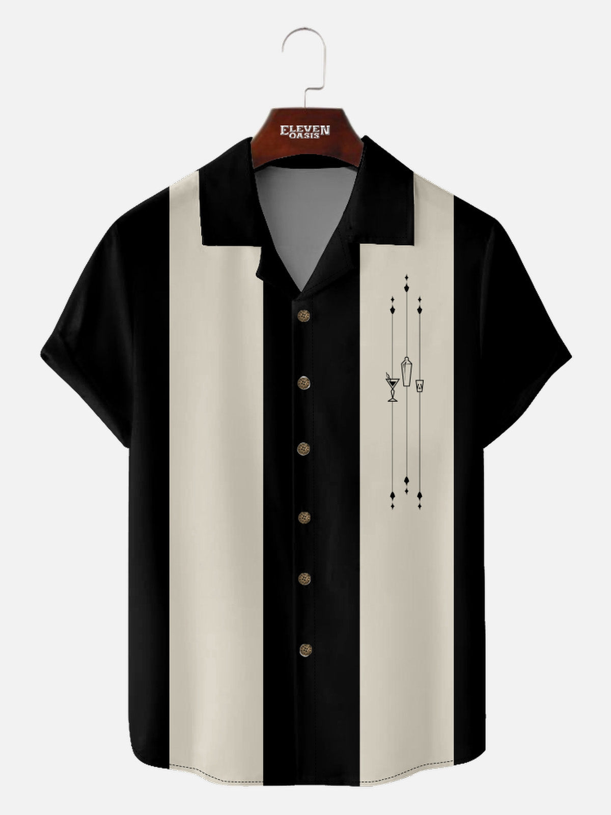 Men's Mid-Century Cocktail Panel Bowling Short Sleeve Shirt Eleven Oasis
