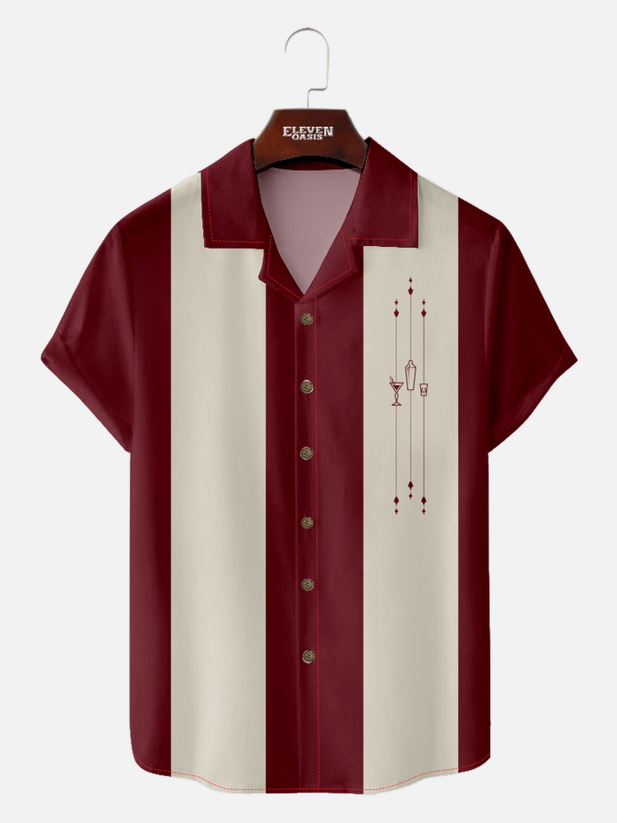 Men's Mid-Century Cocktail Panel Bowling Short Sleeve Shirt Eleven Oasis