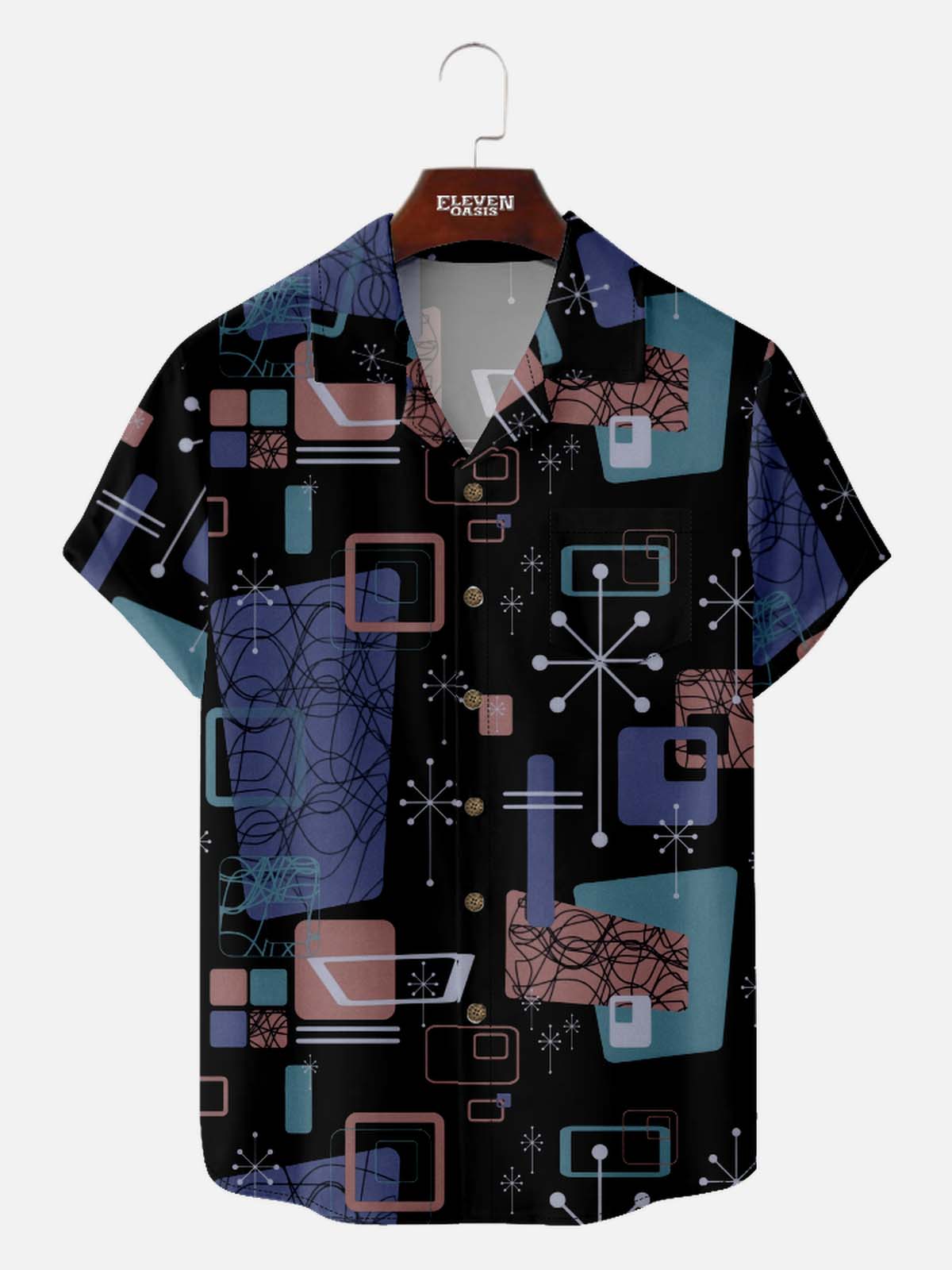 Men's Mid-Century Atomic Mixed Pattern Short Sleeve Shirt Eleven Oasis
