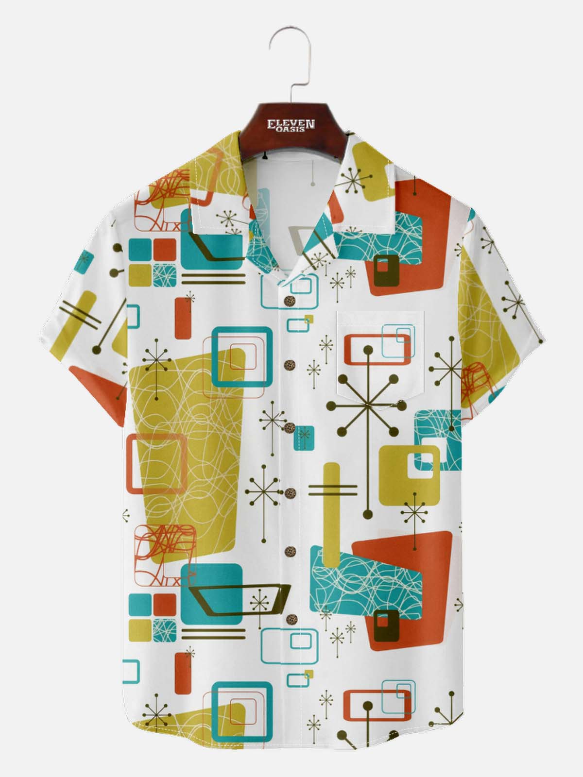 Men's Mid-Century Atomic Mixed Pattern Short Sleeve Shirt Eleven Oasis