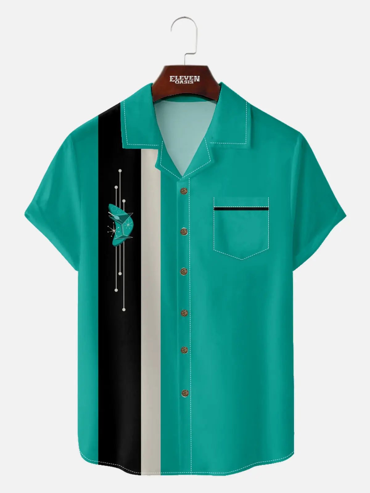 Men's Mid-Century Atomic Martini Glass Short Sleeve Shirt ElevenOasis