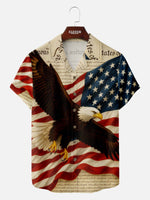 Men's American Pride Camp Collar Short Sleeve Shirt Flying Eagle Over USA Flag Eleven Oasis