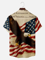 Men's American Pride Camp Collar Short Sleeve Shirt Flying Eagle Over USA Flag Eleven Oasis