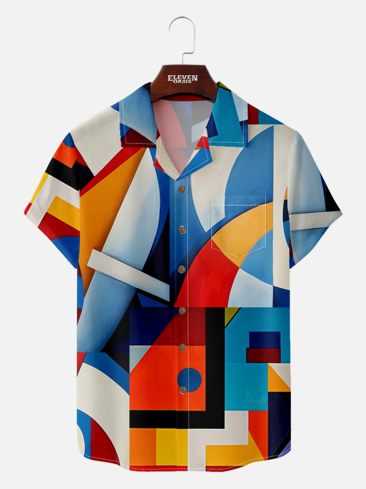 Men's Art Pattern Camp Collar Short Sleeve Shirt Colorful Abstract Geometric Pattern Eleven Oasis