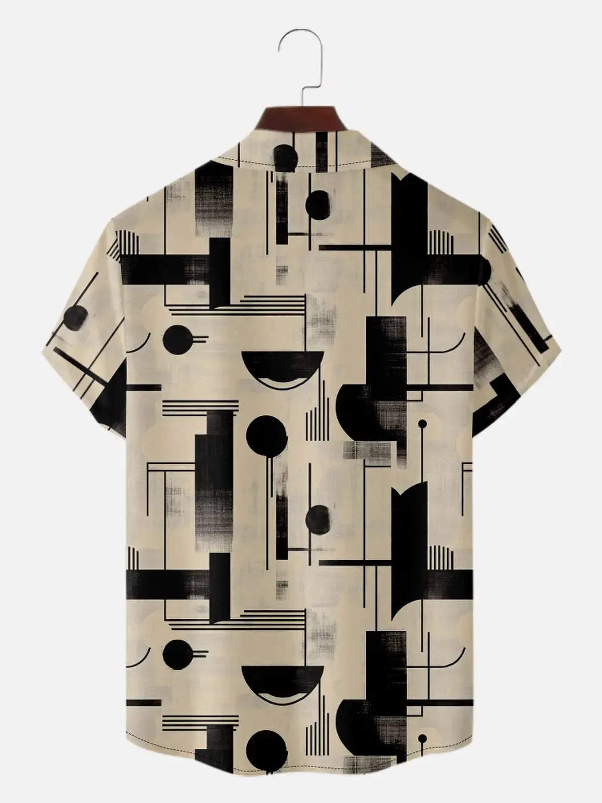 Men's Bauhaus Geometric Pattern Short Sleeve Shirt ElevenOasis