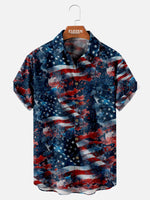 Tall Men's American Pride Spread Collar Short Sleeve Shirt Fluttering Flag Eleven Oasis