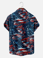 Tall Men's American Pride Spread Collar Short Sleeve Shirt Fluttering Flag Eleven Oasis