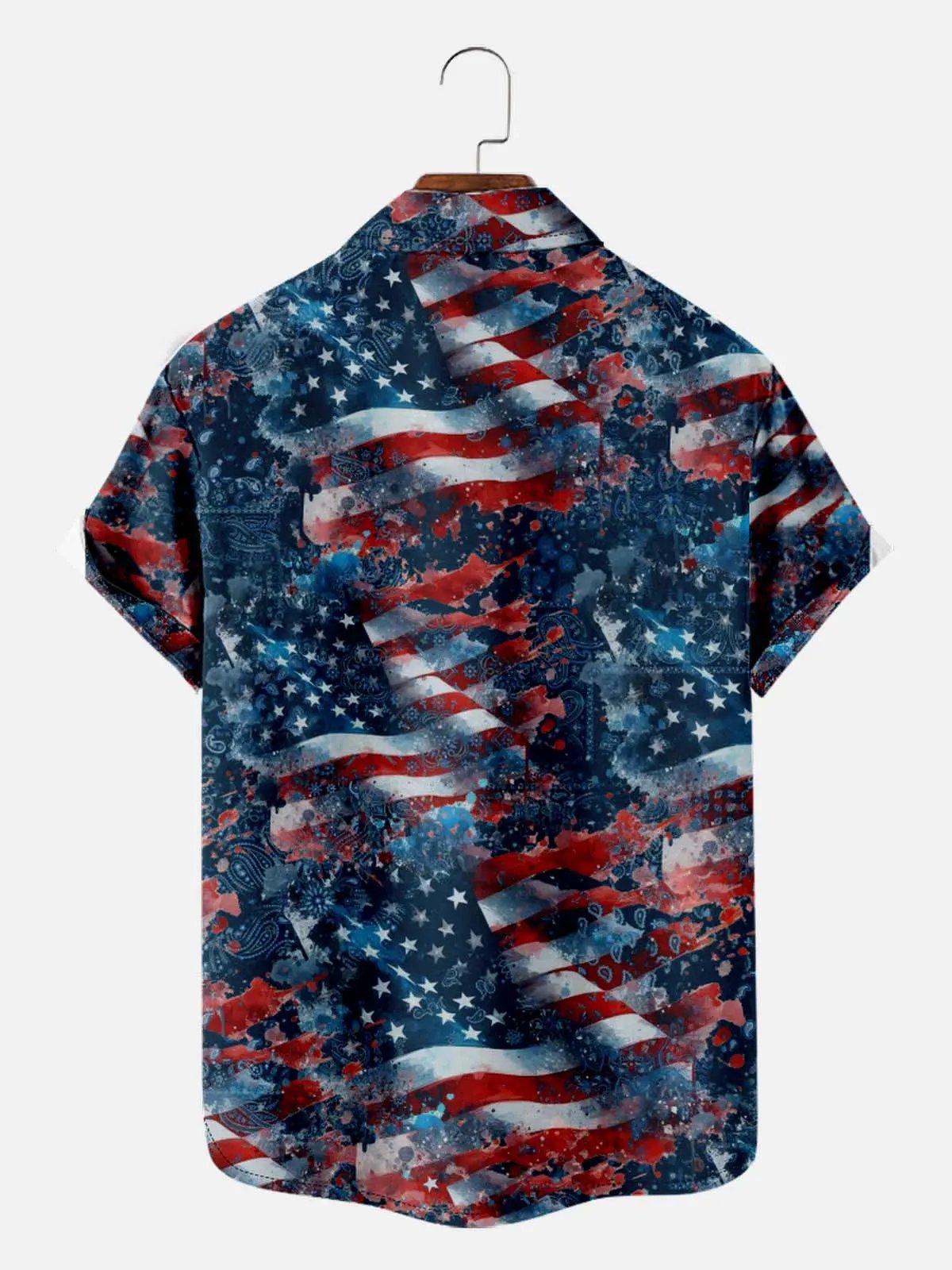 Tall Men's Paisley American Flag Short Sleeve Shirt Eleven Oasis