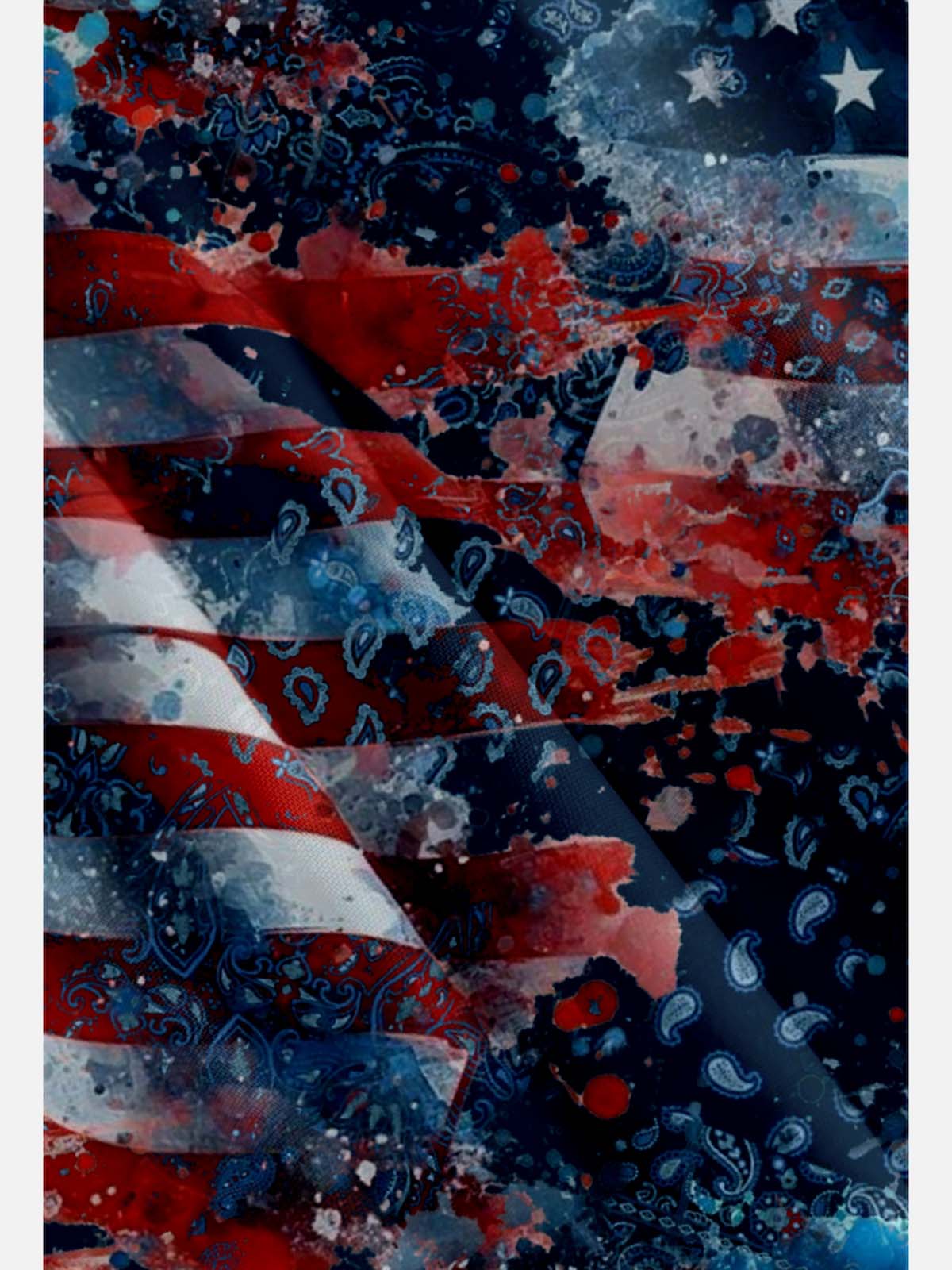 Tall Men's American Pride Spread Collar Short Sleeve Shirt Fluttering Flag Eleven Oasis