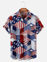 Tall Men's American Pride Spread Collar Short Sleeve Shirt Patchwork American Flag Eleven Oasis