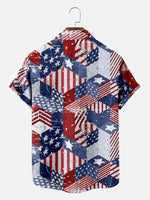 Tall Men's American Pride Spread Collar Short Sleeve Shirt Patchwork American Flag Eleven Oasis