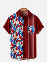 Men's American Pride Spread Collar Short Sleeve Shirt Flag Ribbon ElevenOasis