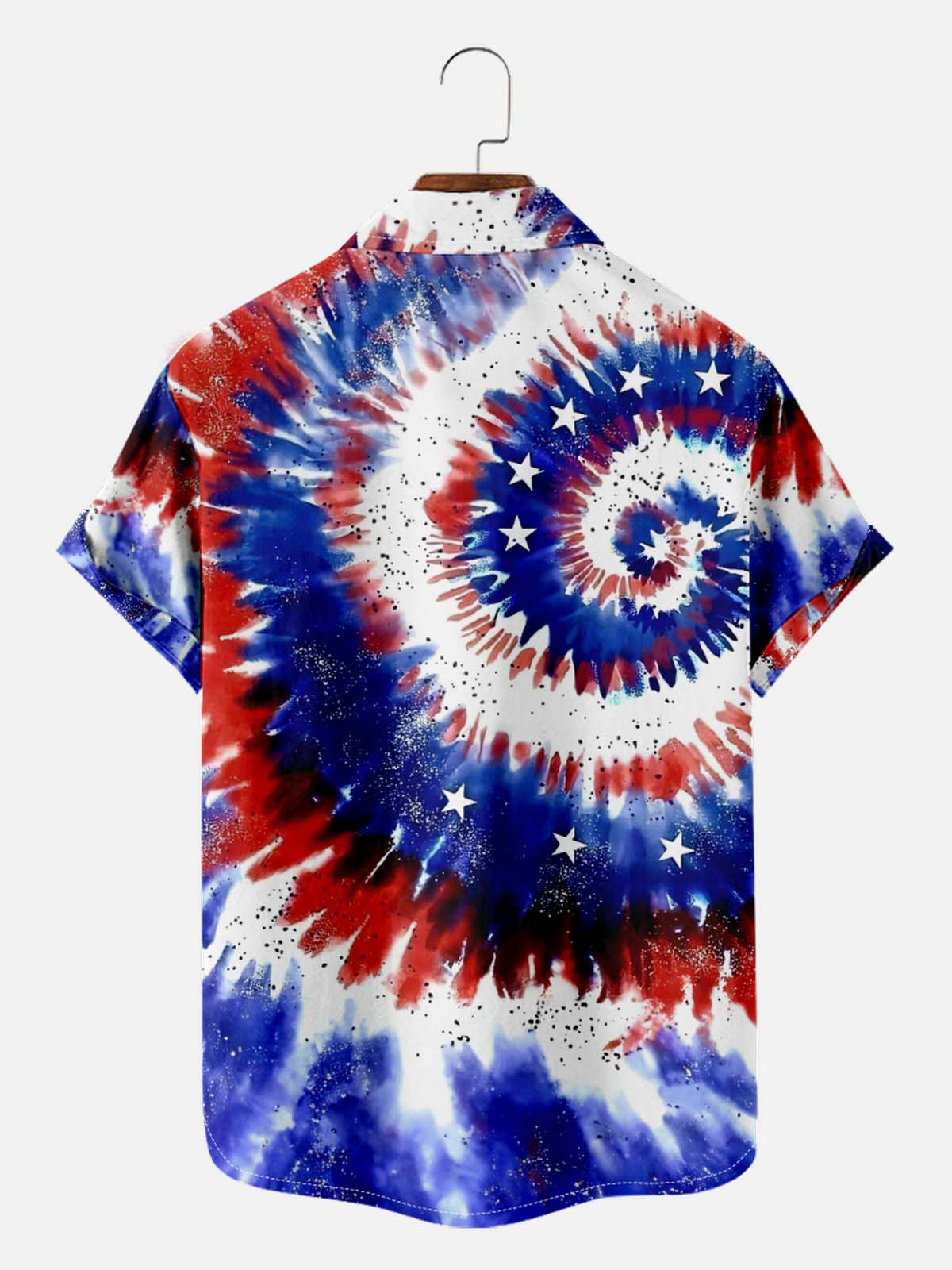 Tall Men's American Pride Spread Collar Short Sleeve Shirt Tie - Dye American Flag Eleven Oasis