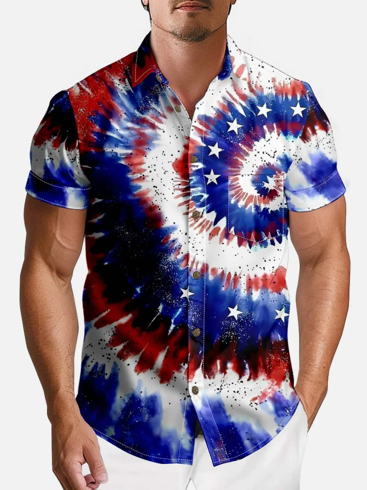 Tall Men's Patriotic Tie-Dye Flag Short Sleeve Shirt Eleven Oasis