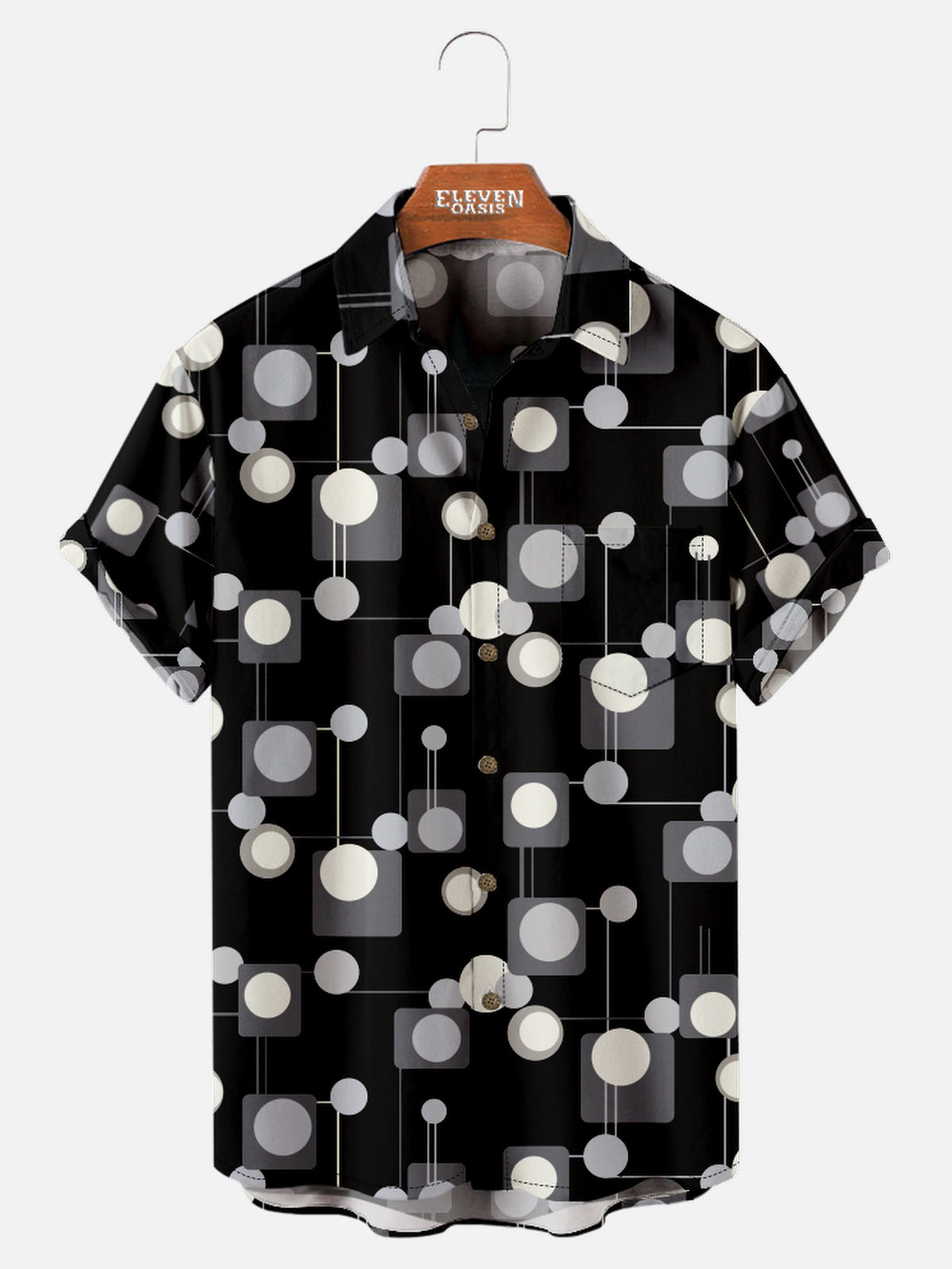 Tall Men's Art Pattern Spread Collar Short Sleeve Shirt Abstract Geometric Circle Eleven Oasis